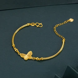 Pure 18k Golden Color Laser Butterfly Bracelet for Women Bride Wedding Birthday Valentine's Day Open Bracelet E Jewelry Gifts