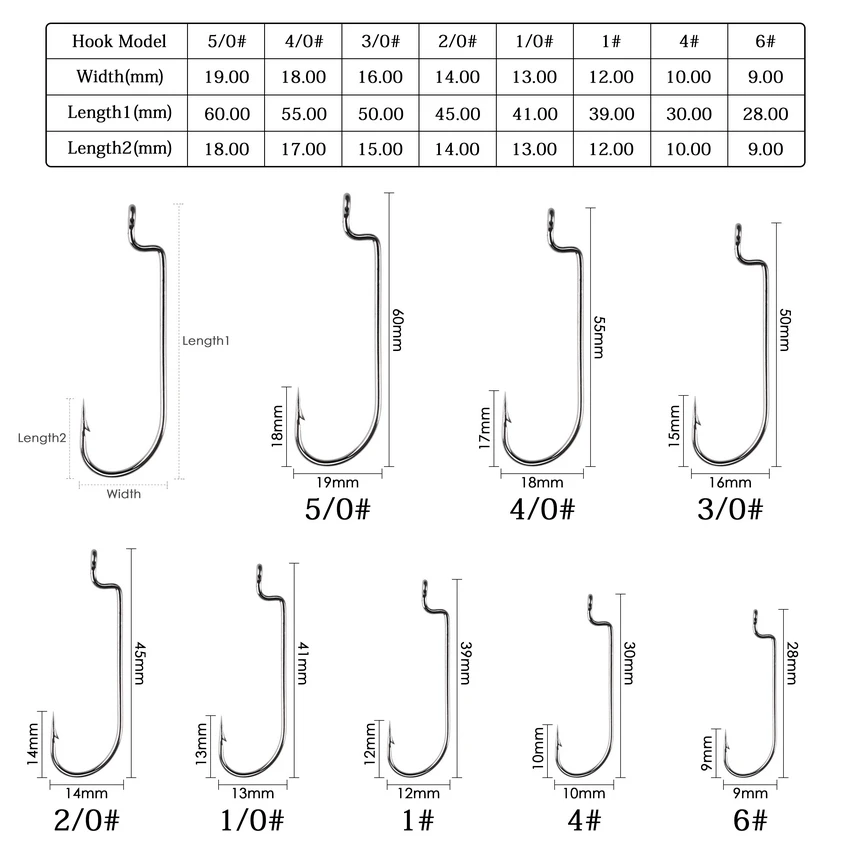 100pc/lot Fishing Hooks High Carbon Steel Narrow Crank Hook 1# 2# 4# 6# 1/0# 2/0# 3/0# 4/0# 5/0# Fishing Hook Soft Bait Worm