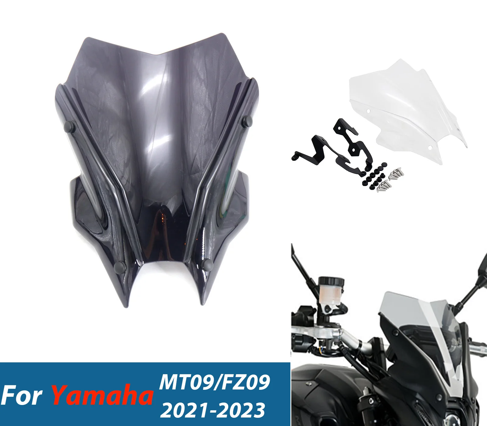 ヤマハ-mt-09-fz-09-mt09-fz09-2021-2023-オートバイアクセサリー-ウインドシールド-スポーツウインドスクリーン-スクリーン-ウインドディフレクター-﻿