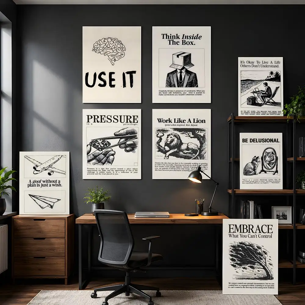 Minimalist Motivational Quotes Inspirational Discipline Art Poster HD Self Adhesive Wall Art Waterproof Removable for Bedroom Li