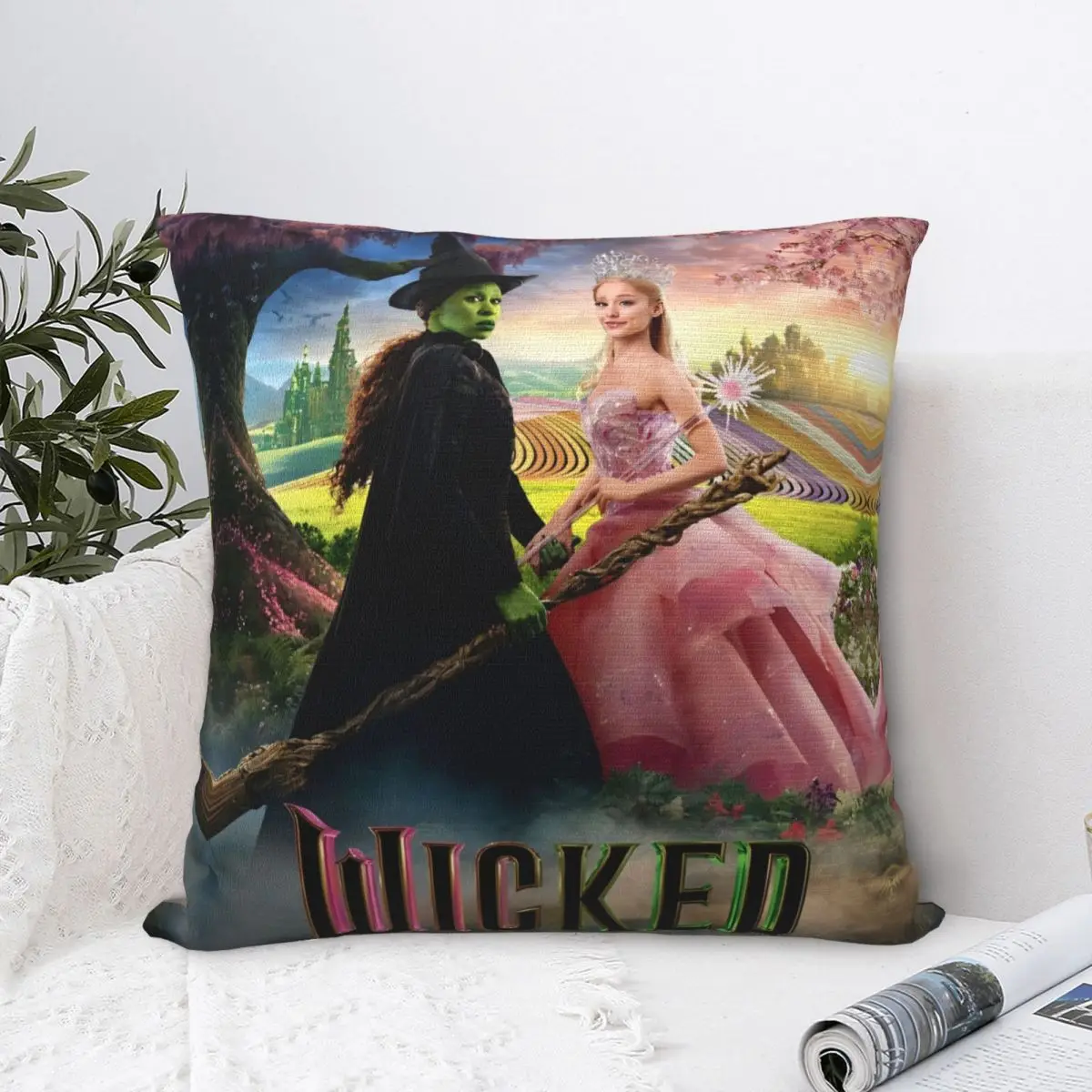 Wicked Elphaba & Glinda Square Pillow Covers Home Movie Cushion Cover Creative Decor Pillowcase 40*40