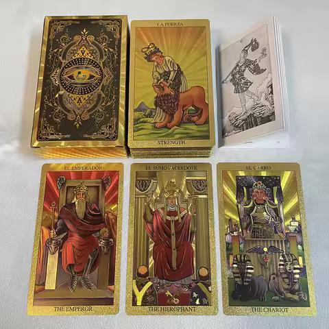 Spanish Gold Foil Tarot Cards 12x7cm Divination Deck for Beginners with 2 Languages Paper Guidebook Toro Taro
