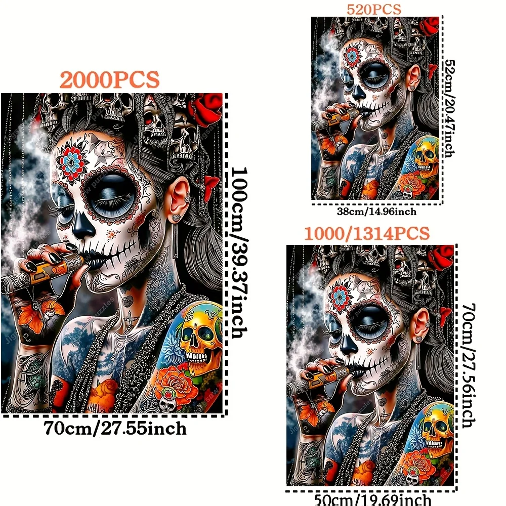 2000/1000/1314/520pcs Jigsaw Puzzles - Family Fun Adult Puzzle with Vibrant Floral & Skull Design, Portable Cuboid DIY Art Dec