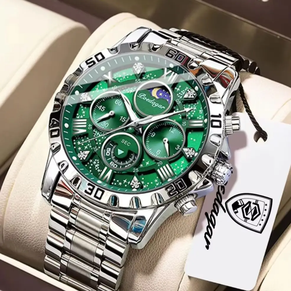 POEDAGAR Fashion Sports Man Clock Quartz Waterproof Luminous Luxury Men Watch Chronograph Stainless Steel Military Men's Watches