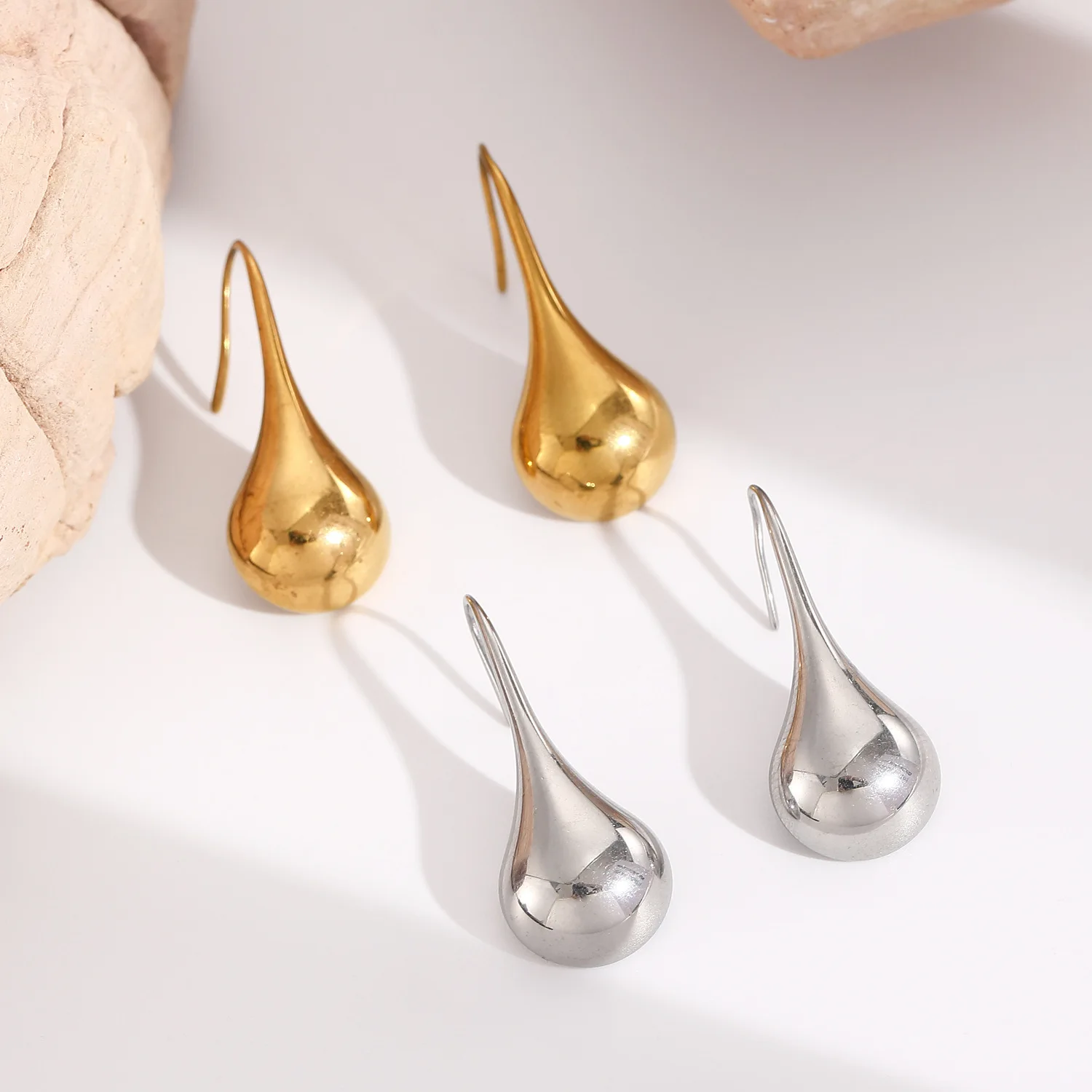 LATS 18K Gold Color Plated 316 Stainless Steel Water Drop Ear Hooks Earrings for Women Fashion Jewelry Accessories