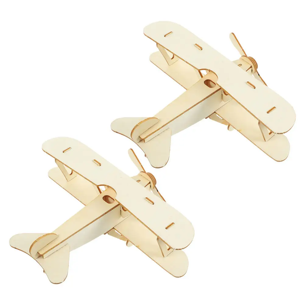 2Pcs Wooden Aeroplane DIY Paintable Airplane Set Kids Educational Wood Craft Creative Play Assembly Kit for Children