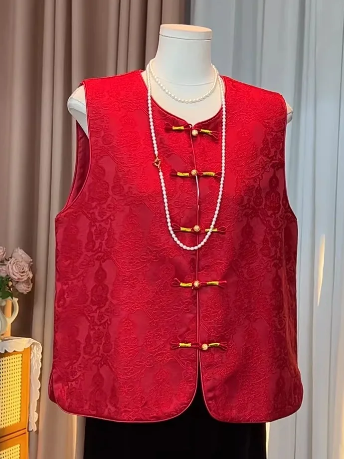 

Новая китайская женская жилетка с цветочной вышивкой и круглым вырезом на пуговицах, весна 2026, модная верхняя одежда