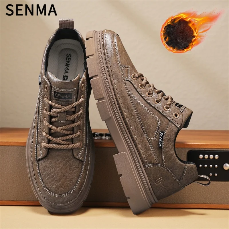 SENMA الشتاء الدافئ الرجال الأحذية مع الفراء الرجال أحذية رياضية موضة الثلوج أحذية الرجال الجلد المدبوغ أحذية من الجلد الشتاء الرجال أحذية ثلج حجم 39-44 #3