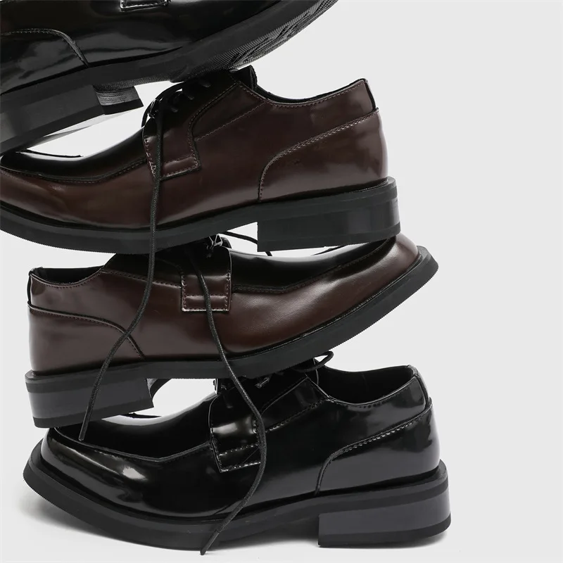 

2025 Square Toe Derby Shoes Men Oxford Shoes Handmade Formal Dress Footwear Thick Bottom Elegantes Gentleman Shoes Size 38-46
