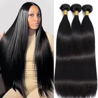 Extensiones de cabello humano liso sin procesar 100%, extensiones de cabello humano postizo, cabello humano negro Natural Remy brasileño