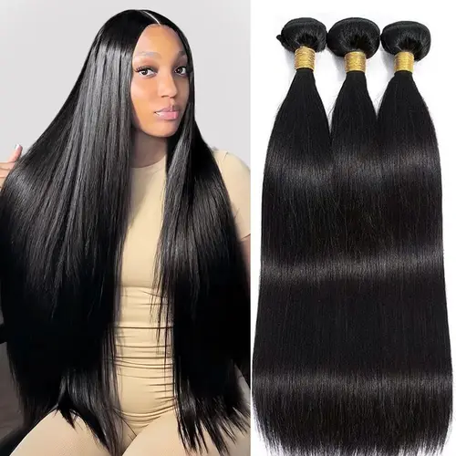 Extensiones de cabello humano liso sin procesar 100%, extensiones de cabello humano postizo, cabello humano negro Natural Remy brasileño