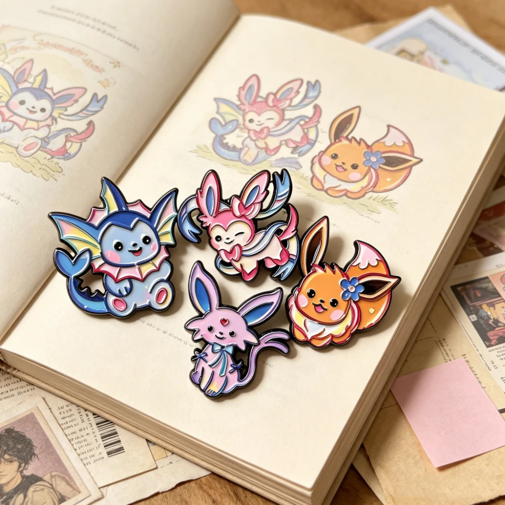 9Pcs Rainbow Gradient Cute Fox Metal Enamel Pins Set, Bow Cartoon Creature Brooches, Lapel Pins for Backpack Clothes Gift