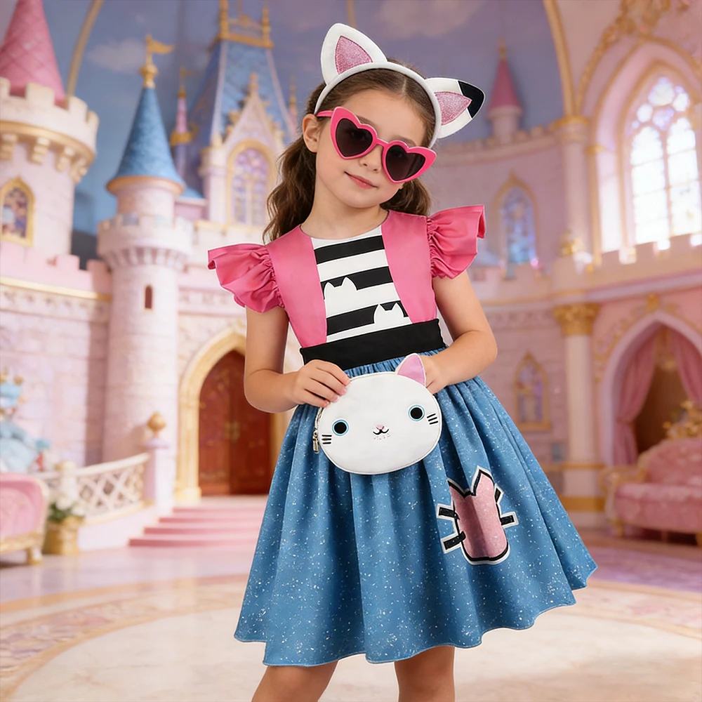 Mädchen Prinzessinnenkleid für Geburtstag GabySame Kostüm mit Accessoires Flügelärmel Mädchen Partykleider Sommerkleid
