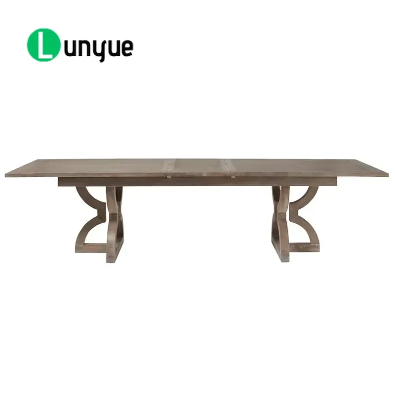 Vintage Oak Solid Wood Carved Dining Table Set 8 Seats Luxury Farmhouse Country Rectangle Dining Room Furniture