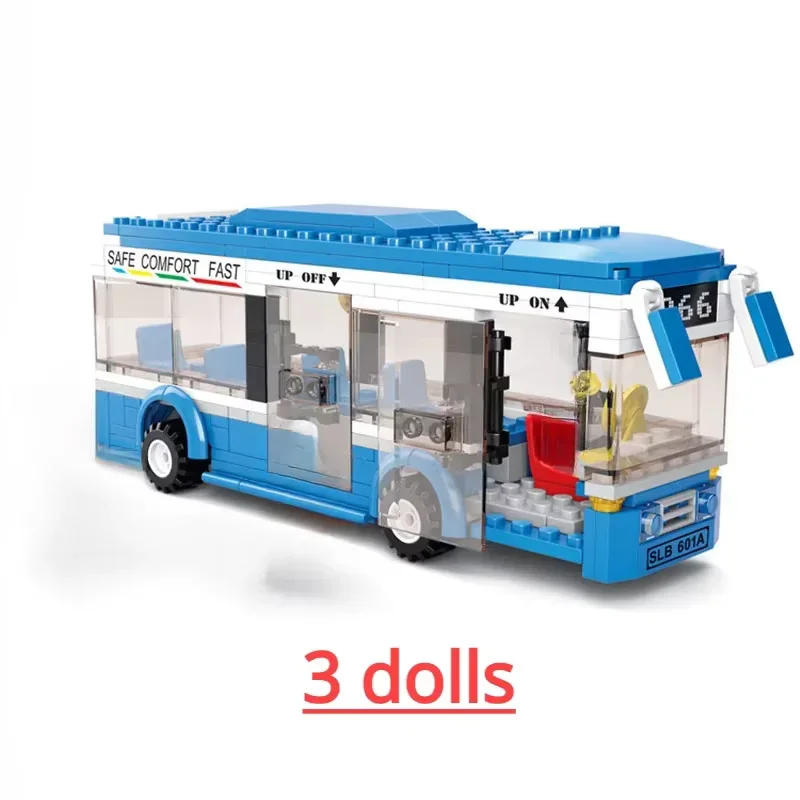 DIY Toy City Transportation Bus Station Blue Single Layer Digital Model Building Blocks Children's Holiday Education Gifts