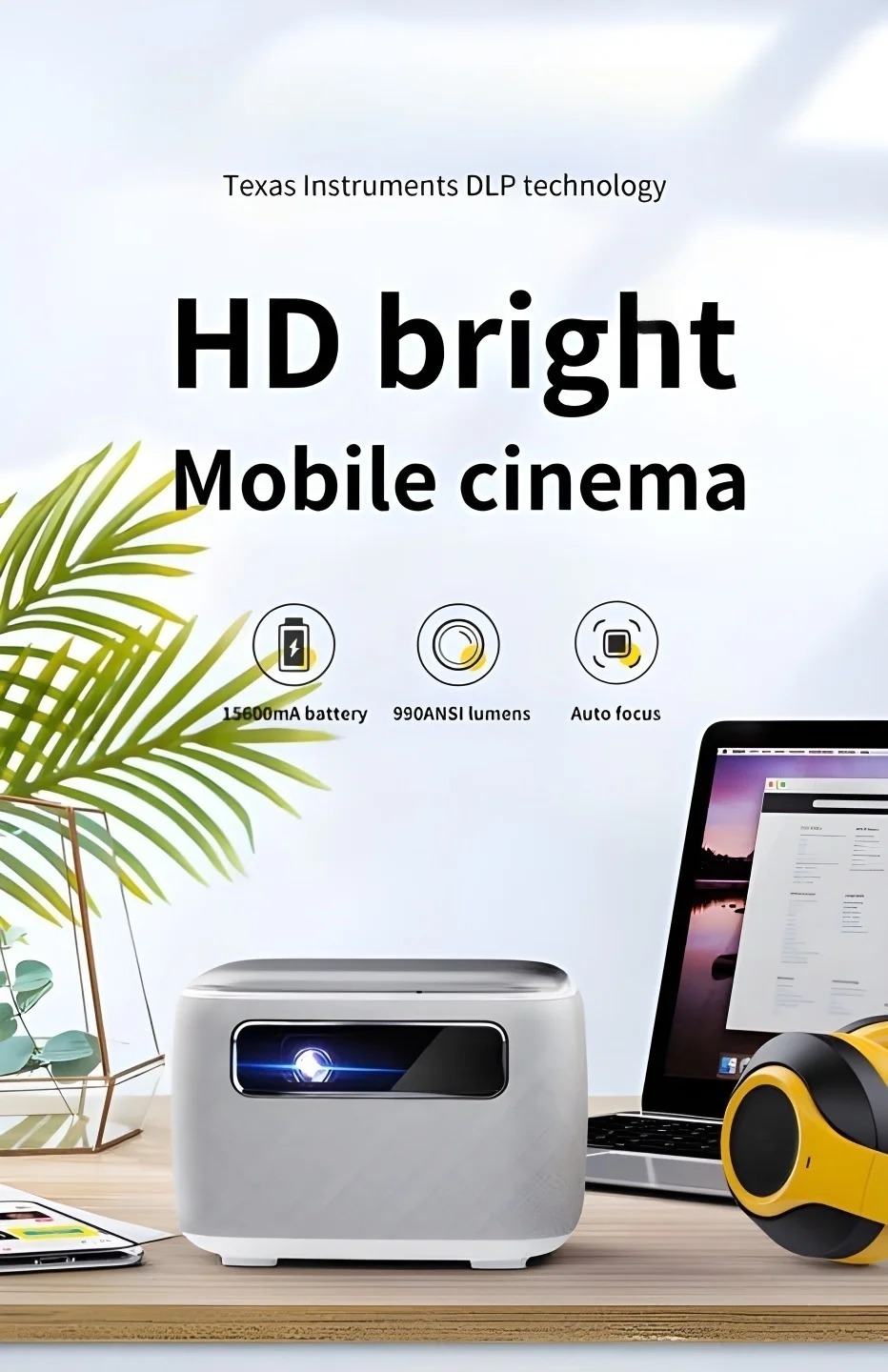 Smart DLP 4K Android Projector With 600ANSI 1920*1080p Resolution Short Throw 2+32GB For Office & Education V8-GTV Model