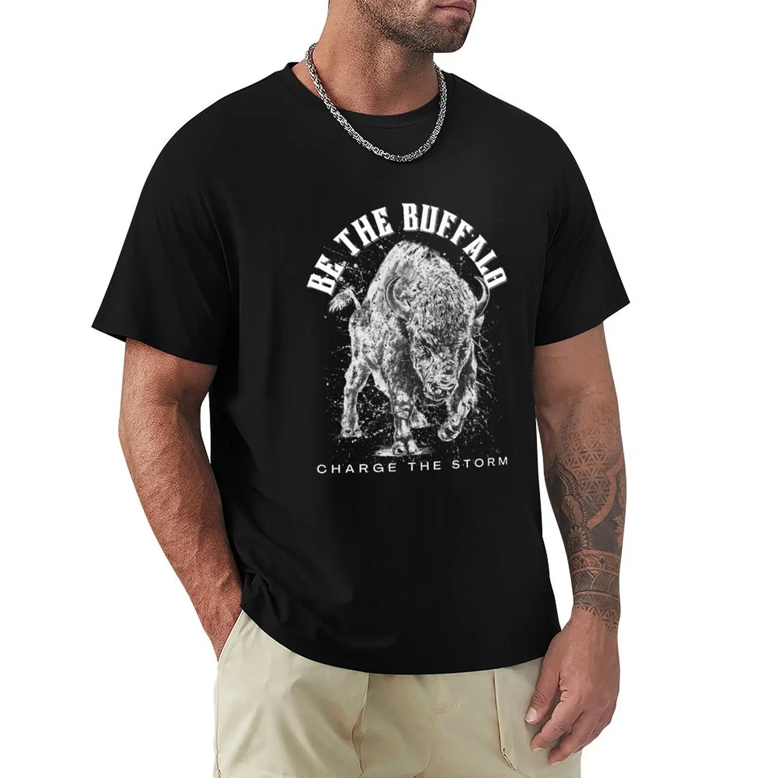 

Be the Buffalo - Charge the Storm Bold Dark T-Shirt plain valentines boutique clothes t shirts for men cotton