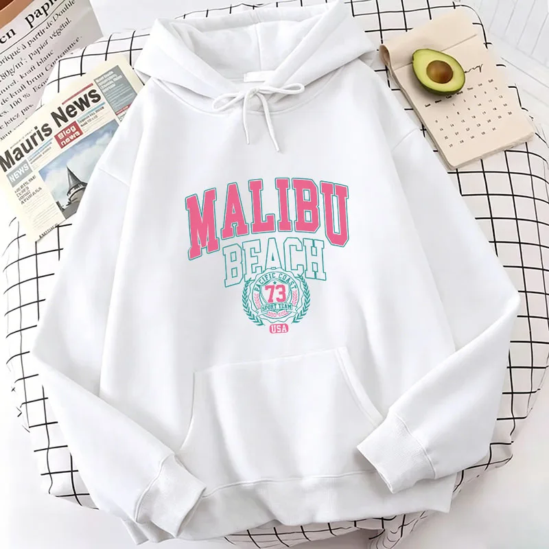 Fashion Vintage Malibu Beach Print Hoodies Casual Hoodies Sweatshirts Men Women Tops Spring Autumn Winter Clothes