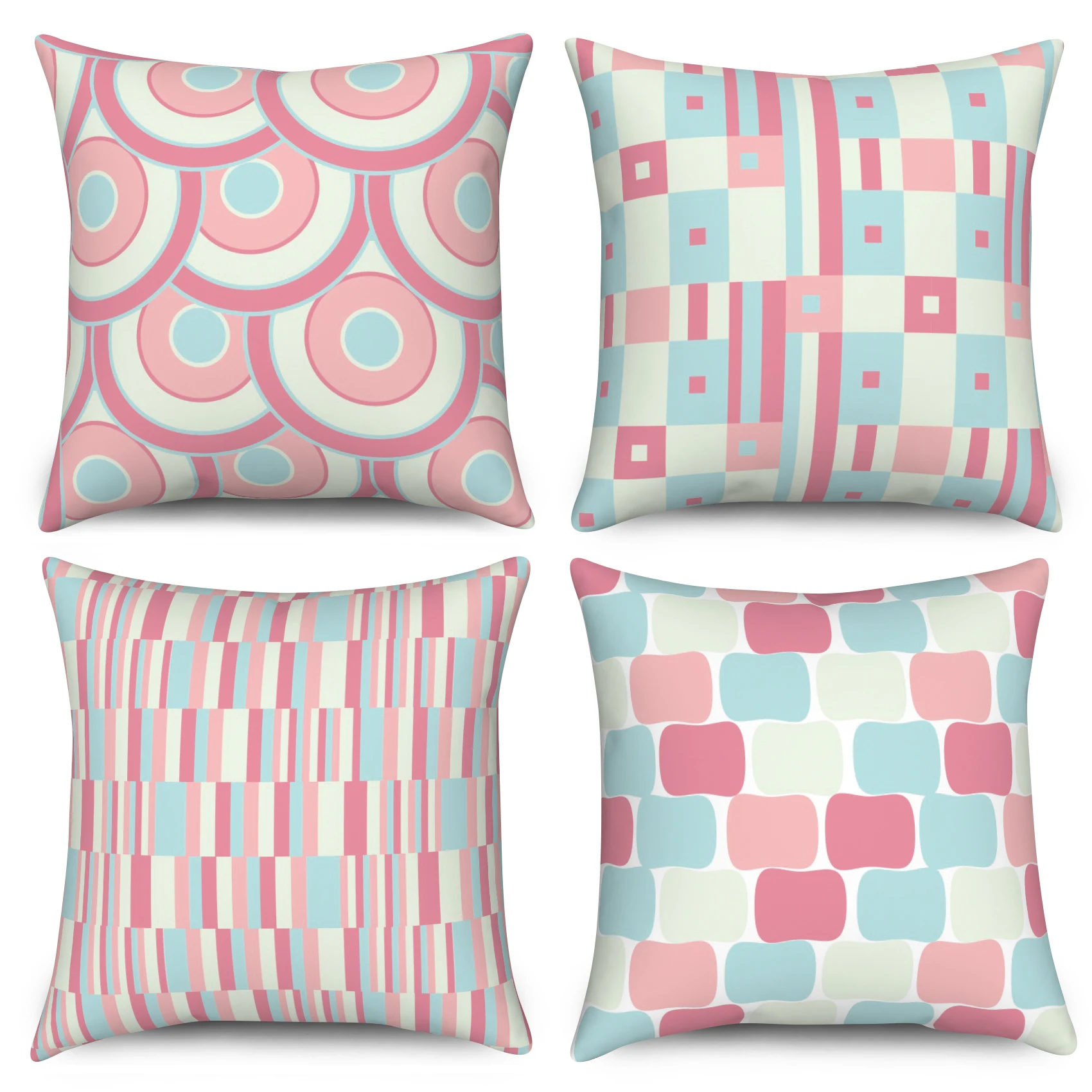Geometric Decorative Pillow Covers Pastel Pink Blue Retro Print Cushion Cases Mid-Century Modern Throw Pillows for Home Decor