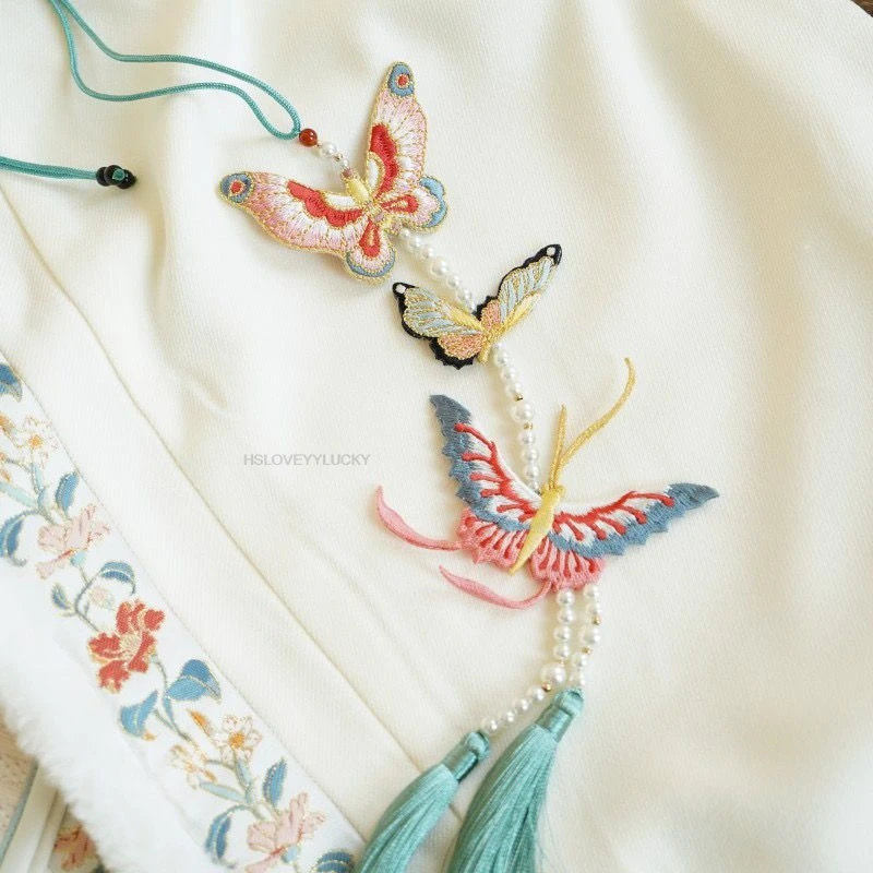 

Chinese Women Long Butterfly Embroidery Tassel Hanfu Accessories double-sided Embroidery Fringe Pendant Ancient Decoration Gifts