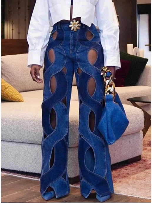 

2026 Spring High Waist Straight Leg Jeans Women's Casual Style Hollow out Metal Buckle Twist Design Slimming Effectiveness