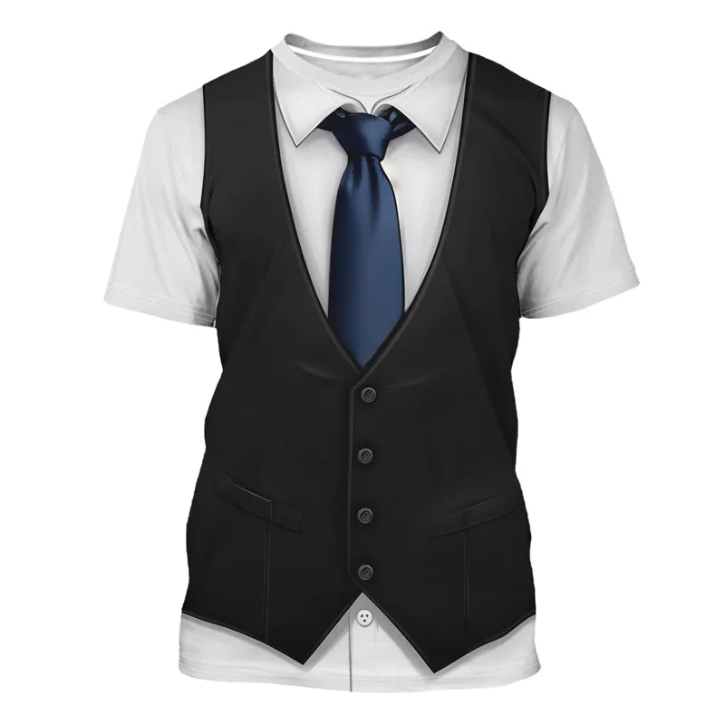 

3D Printing Ship Graphic T-Shirt For Men Funny Cosplay Costume Crewneck Short Sleeve Tuxedo T-Shirt Tee New In Casual Tee Top