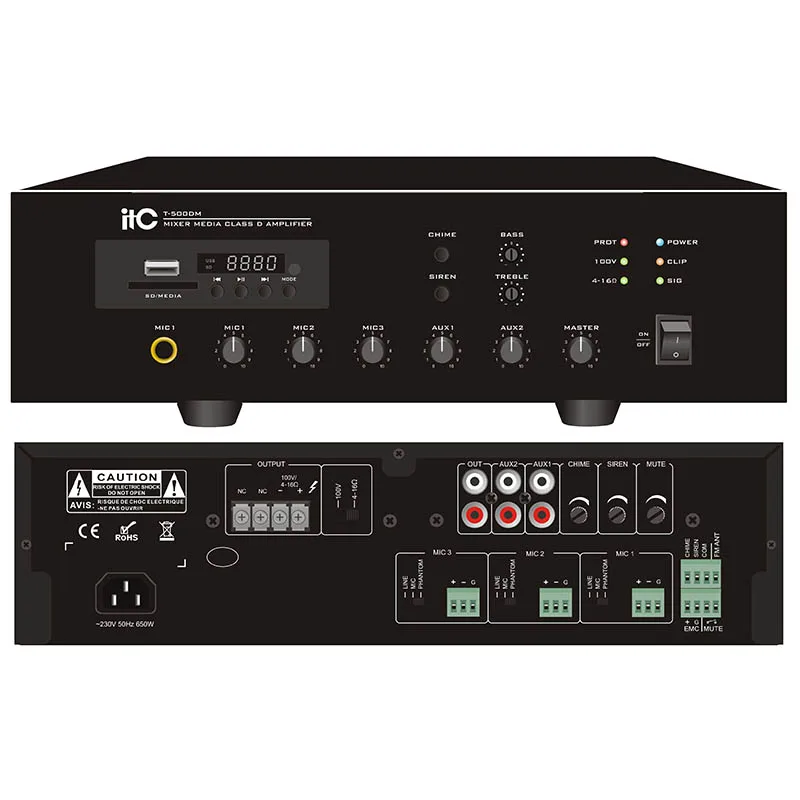 Desktop Mini Constant Voltage Digital Power Amplifier Digital Mixer Amplifier with MP3/Tuner (Phoenix Mic Input)