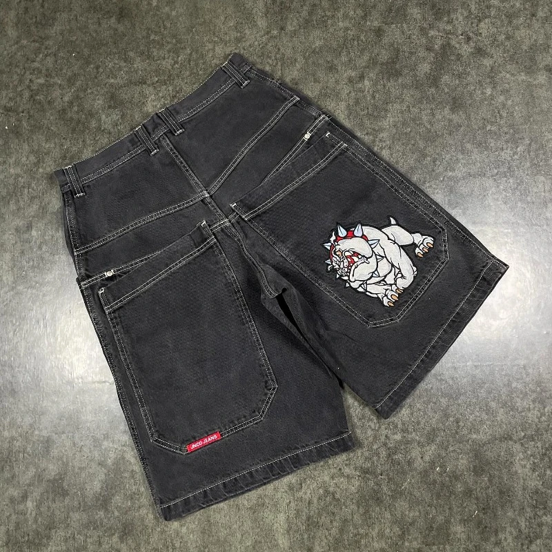 JNCO Shorts Y2K Hip Hop Pocket Baggy Denim Gym Shorts Men Women 2023 Summer New Harajuku Gothic Men Basketball Shorts Streetwear