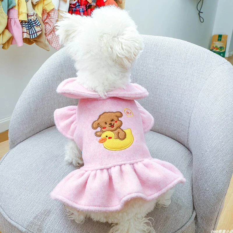 1PC pet clothing for cats in autumn and winter, thickened puppy, pink princess dress suitable for small and medium-sized dogs