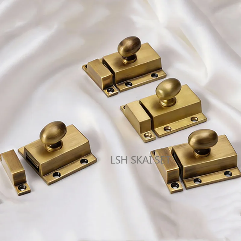 1Pc Brass Cabinet Door Bolt Knob Vintage Kitchen Drawer Lock for Wooden Cabinet Wardrobe Window Furniture Hardware Accessory