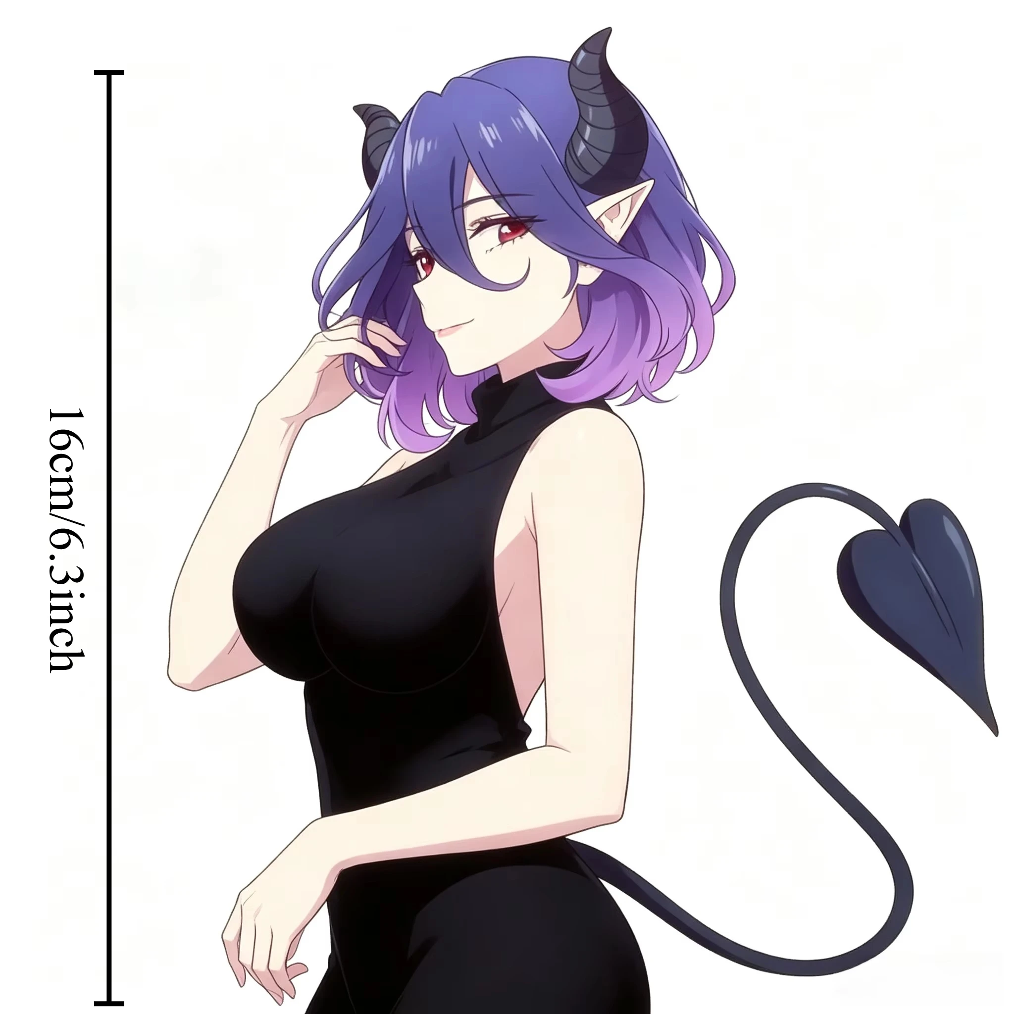 2D Flat 1Pc Anime Purple Hair Demon Girl Vinyl Sticker, Waterproof Decal for Car Motorcycle Laptop Decor, Holiday Gift