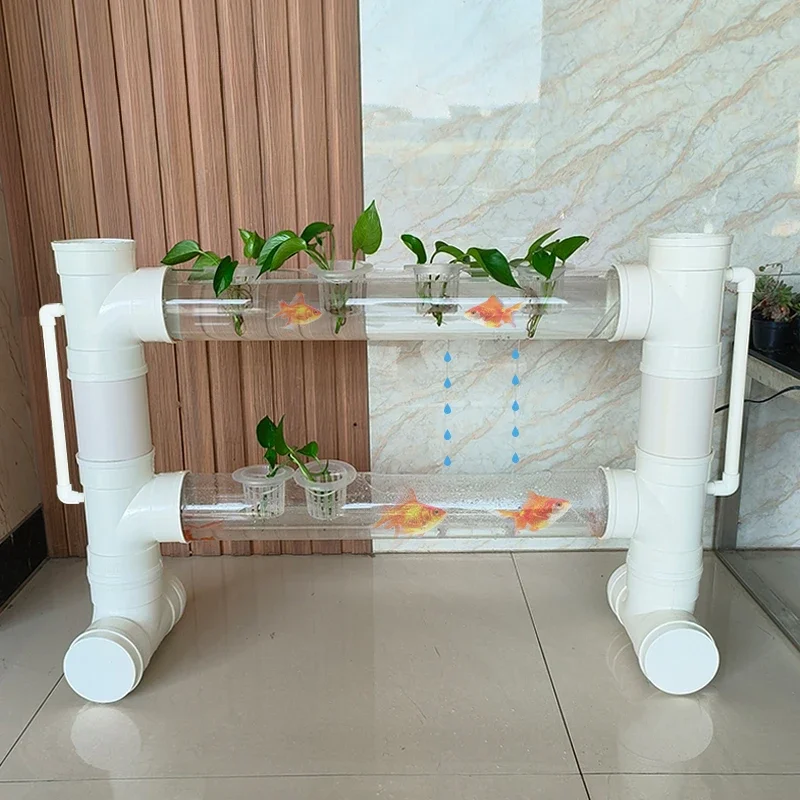 Transparent tube fish rack Multi-layer three-dimensional hydroponic flower stand Kindergarten flowing water toy fish tank