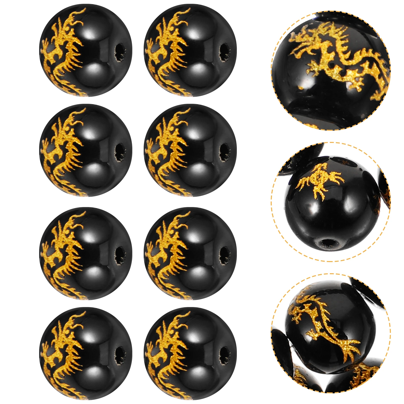 

38 Pcs Gold-stitched Dragon-shaped Crystal Beads Charms for Jewelry Making Cylinder Accessories