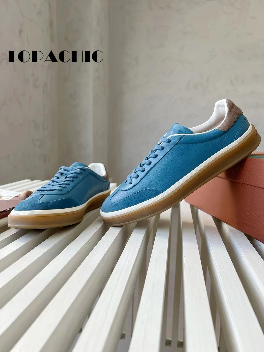 1.4 LP TOPACHIC Men\'s Casual Shoes Lace-Up Round Toe Genuine Leather Soft Comfortable Vulcanize Shoes