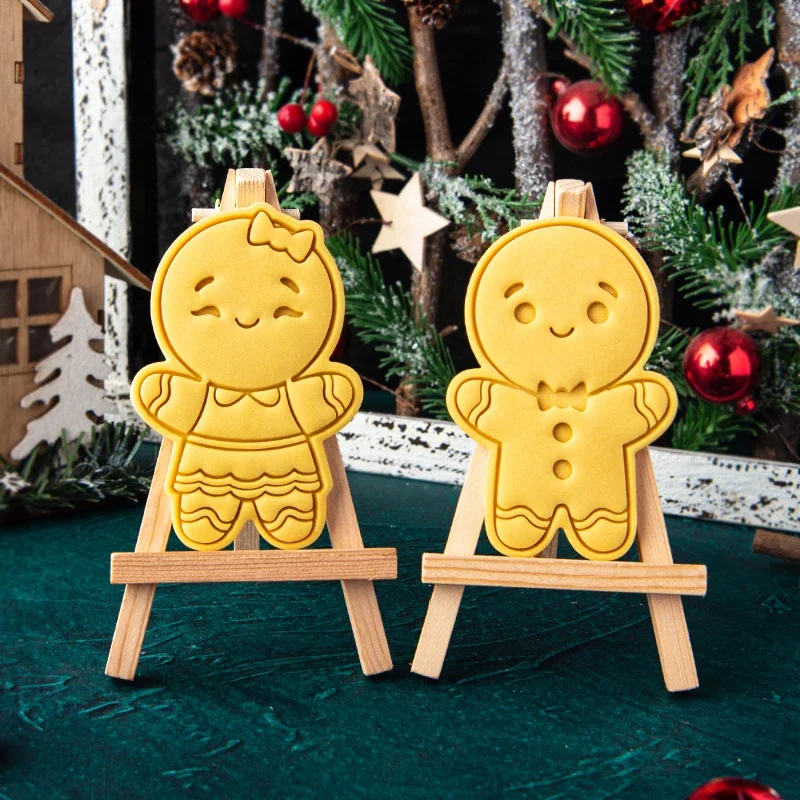 Large Cartoon Gingerbread Man Girl Cookie Mold Merry Christmas Gift Fondant Cookie Embosser Stamp Baking Cake Decorating Tools