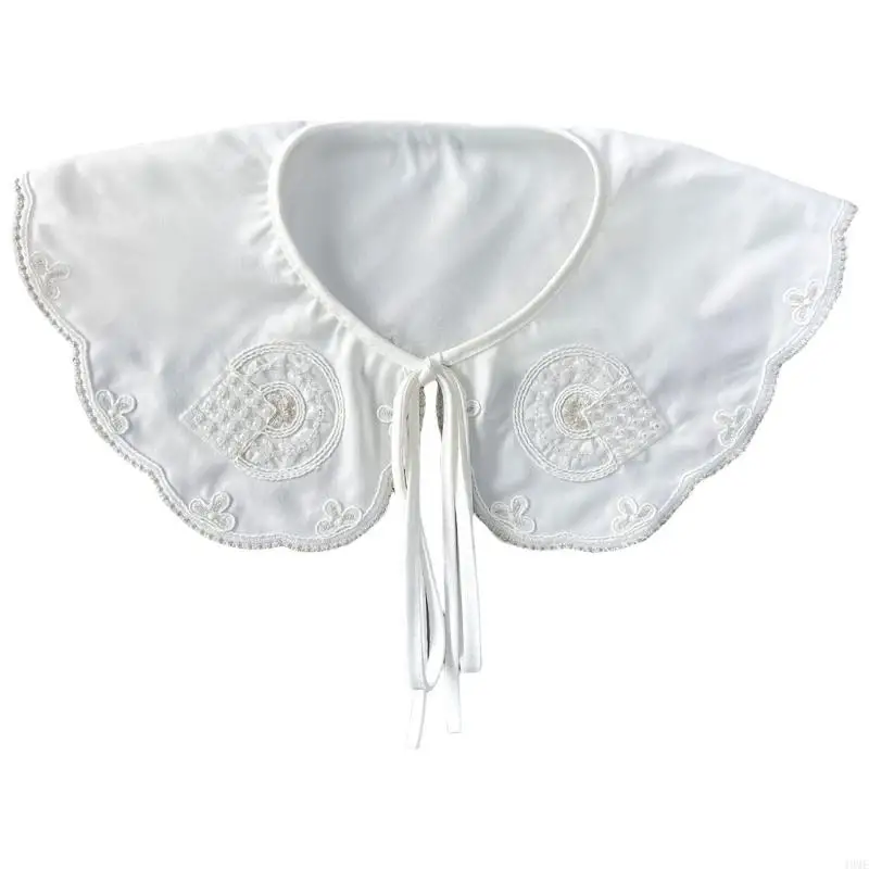 49ME Floral Studded Collar Yunjian Accessory Embroidered Collar Oriental Ancient Art Traditional Flower Shawl Collar Lapel