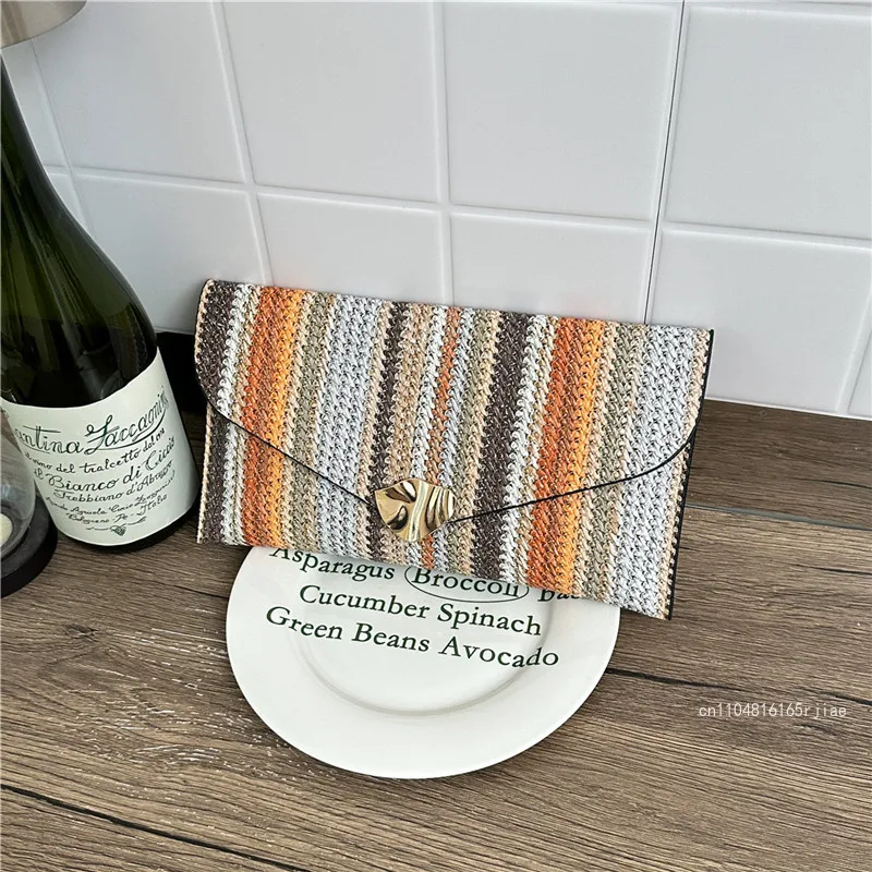 2026 New Women's Handbag Fashion High Quality Color Straw Woven Bag Leisure Versatile Multi Functional Women's Envelope Bag