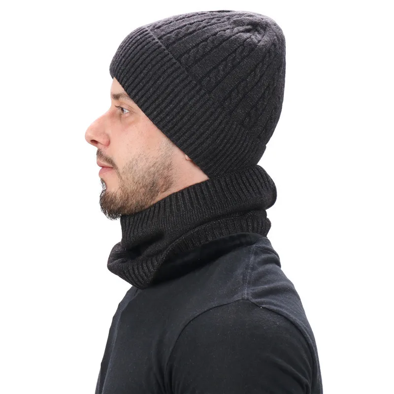 Men Women European Style Knit Beanie Scarf Set, Fleece Lined Thick Warm Pullover Hat For Autumn Winter