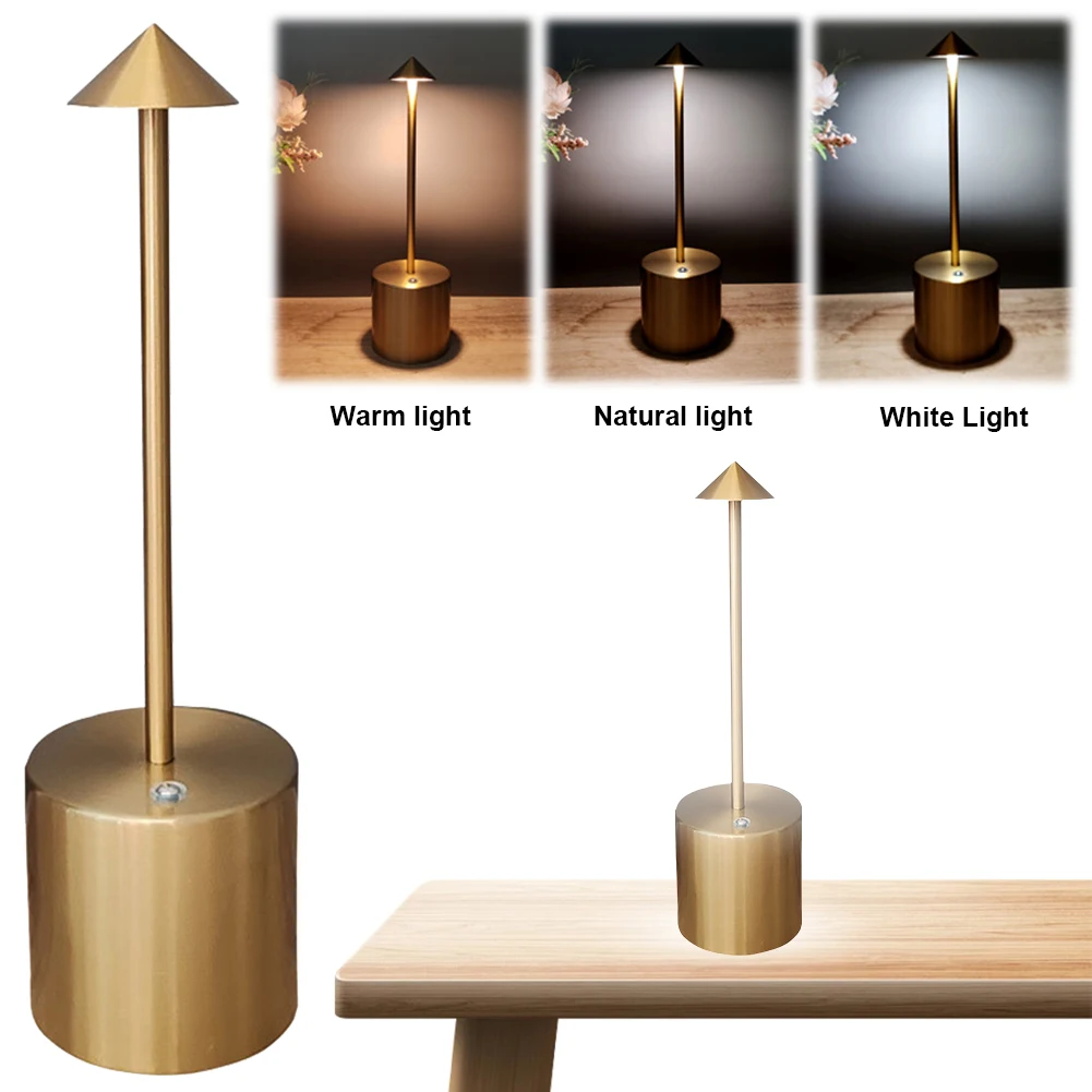 

Metal USB Desk Lamp 3 Levels Brightness Light Cordless LED Table Lamp Rechargeable Battery Desk Lamp for Restaurant Home Outdoor