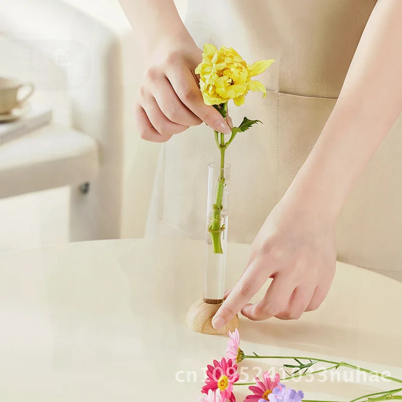 

Large Transparent Hydroponic Rose Lily Flower Arrangement Bamboo Vase Ornament for Living Room Office Decor Natural Color