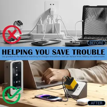 三合一 80W MAX GaN 充電器便攜式適配器,Type-C 接口和 2 個 USB 接口,Type-C 可伸縮線纜,適用於 iPhone 17、三星和小米等手機的快速充電器 6 最佳銷售 可伸縮手機充電器 - №3