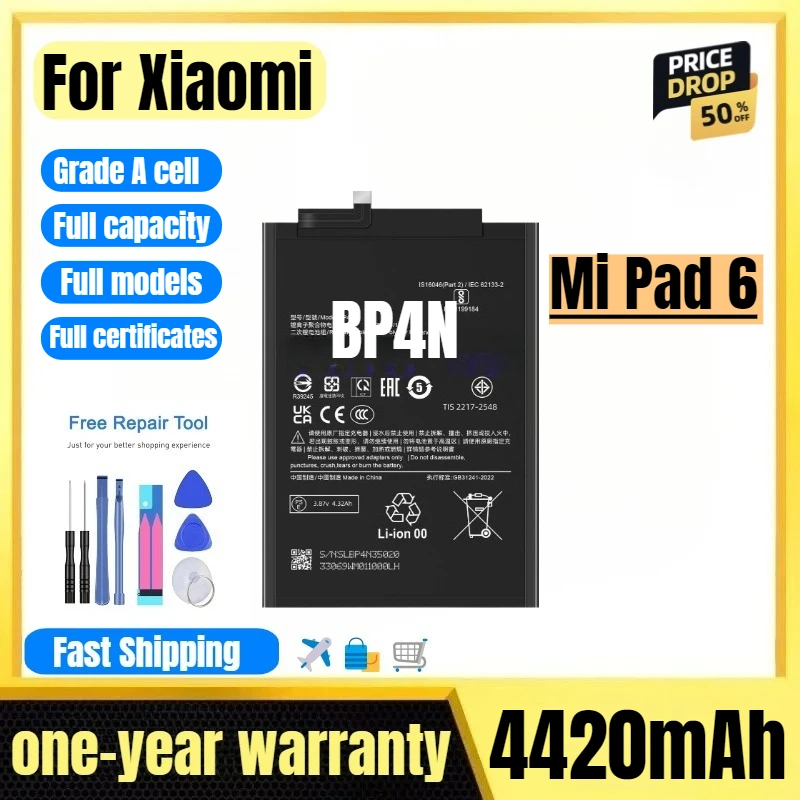

BP4N for Xiaomi Mi Pad 6 Tablet Battery High Quality High Capacity Battery Replacement Bateria Grade A Cell with Tools