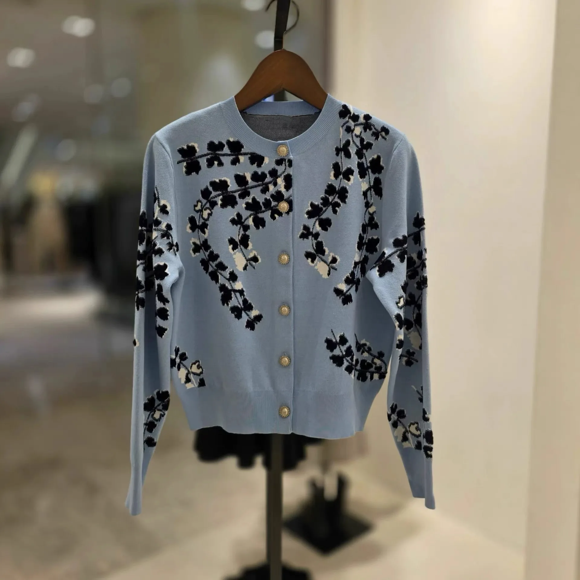 Spring Floral Knit Cardigan Women Loose Fit