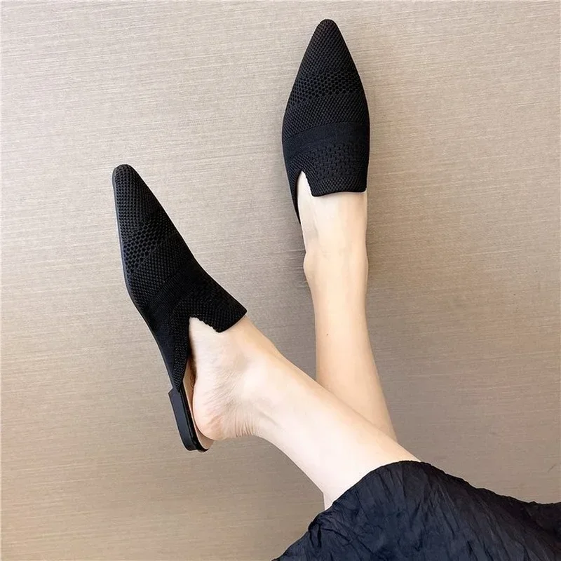 Woman Mules Shoes Outdoor Women Slippers Female Square Toe Shallow Low-heel Casual Shoes Comfortable Slippers Slides 2022 New