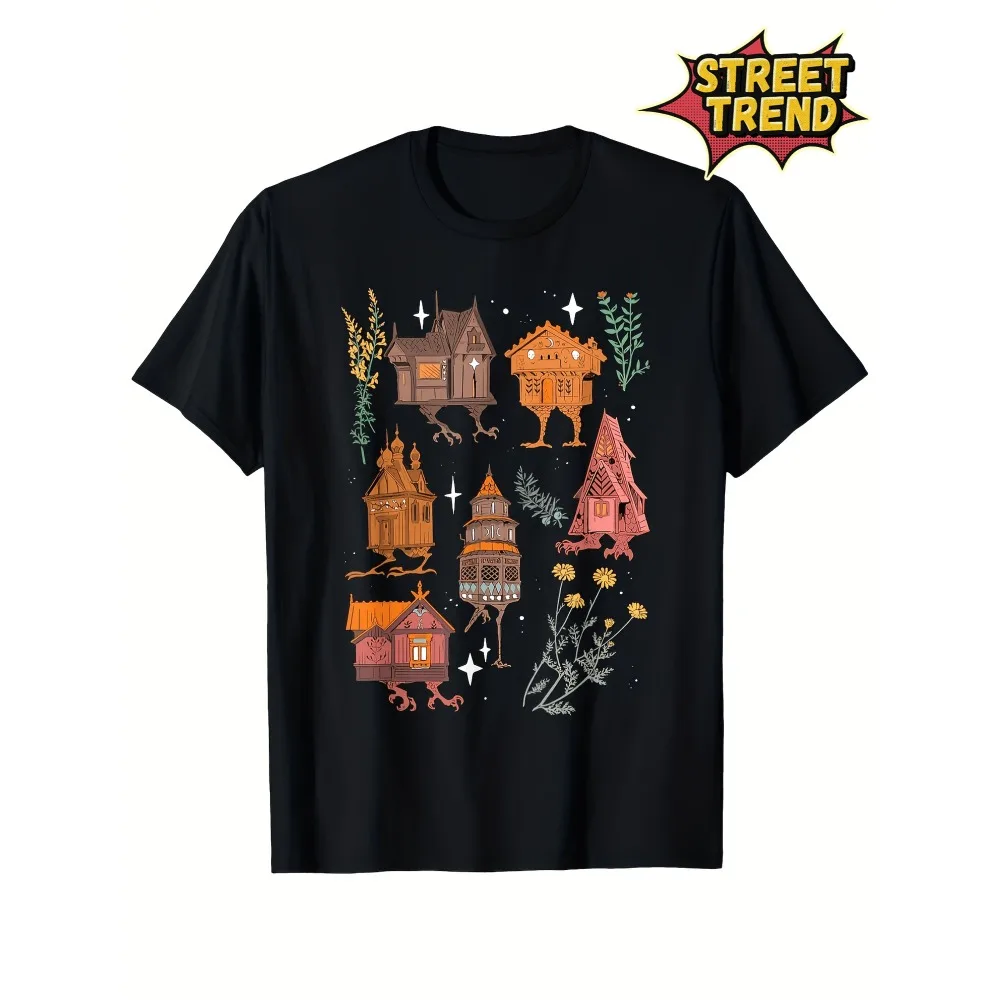 LocalBaba Yaga Art T Shirt Black Crew Neck Short Sleeve Loose Fit S XXXL Street Style Folklore Design for Women Dads and Friends Baba Yaga Themed Items Soft Everyday & Christmas Eve Outfit Seasonal Casual Wear Festive Design Comfortable Fit Short