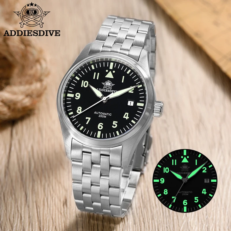 

ADDIESDIVE Vintage Men Watch 39mm Automatic 8215 Mechanical Watch Top Brand Sapphire 200m Waterproof Super Luminous Watches