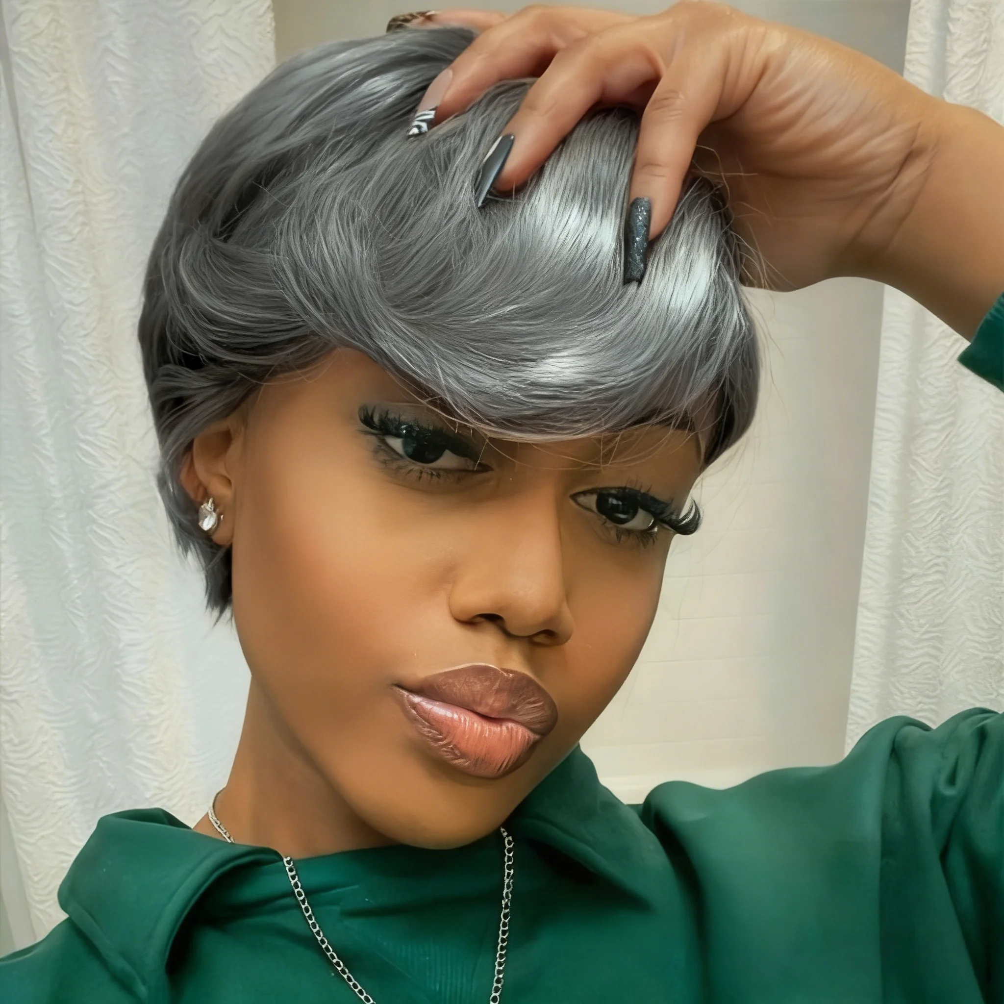 

Короткий прямой многослойный парик с стрижкой пикси с челкой, полностью машинное производство, регулируемая сетчатая кепка из розы, женский парик из человеческих волос