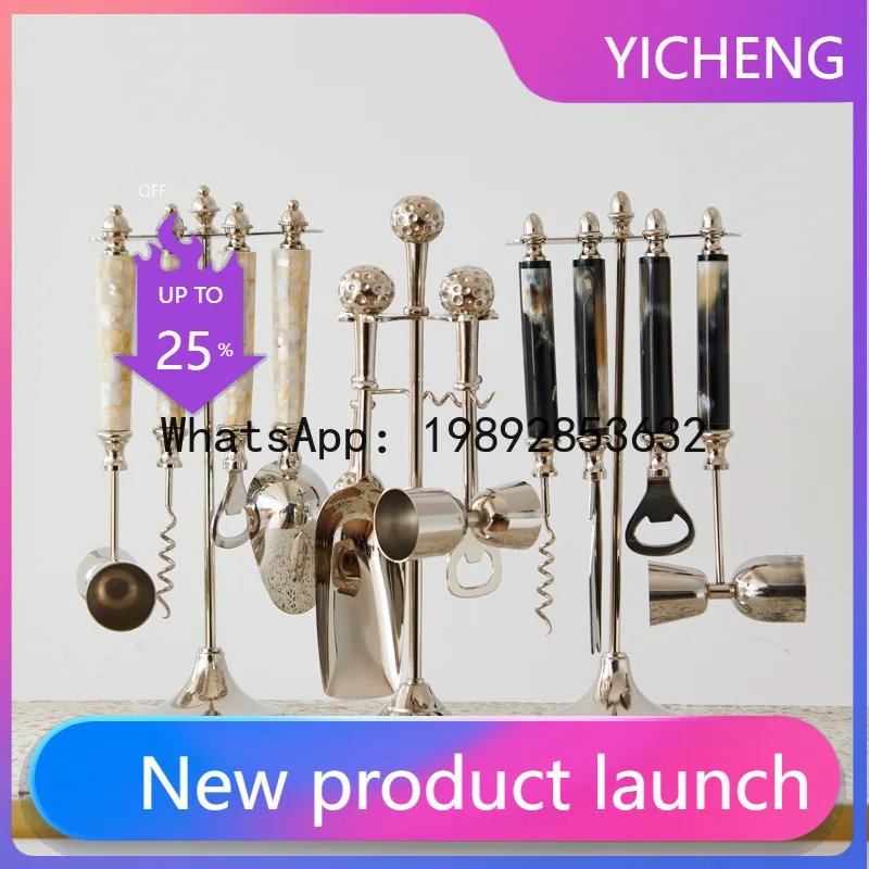 

Bison bone wine tool set - corkscrew with abalone shell detailing - decorative bottle opener