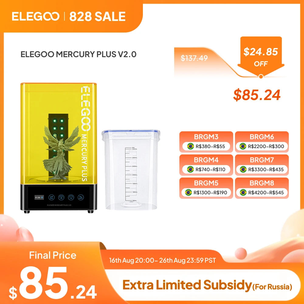 ELEGOO MERCURY PLUS V2.0 Máquina de Lavagem e Cura 2 em 1 para Impressoras 3D, Compatível com a Maioria das Impressoras 3D