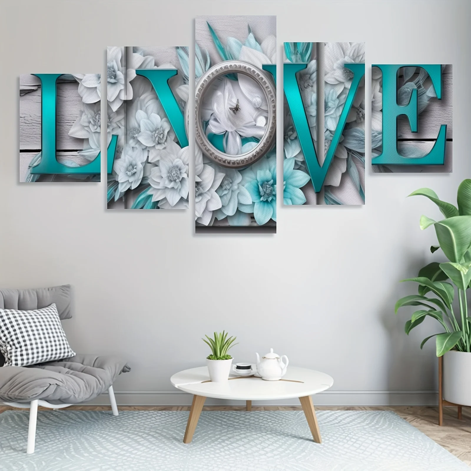 5Pcs Contemporary Abstract LOVE Art Canvas Prints, Designed for Home Decor, for Living Room, Office Bar Wall Decor, Unframed